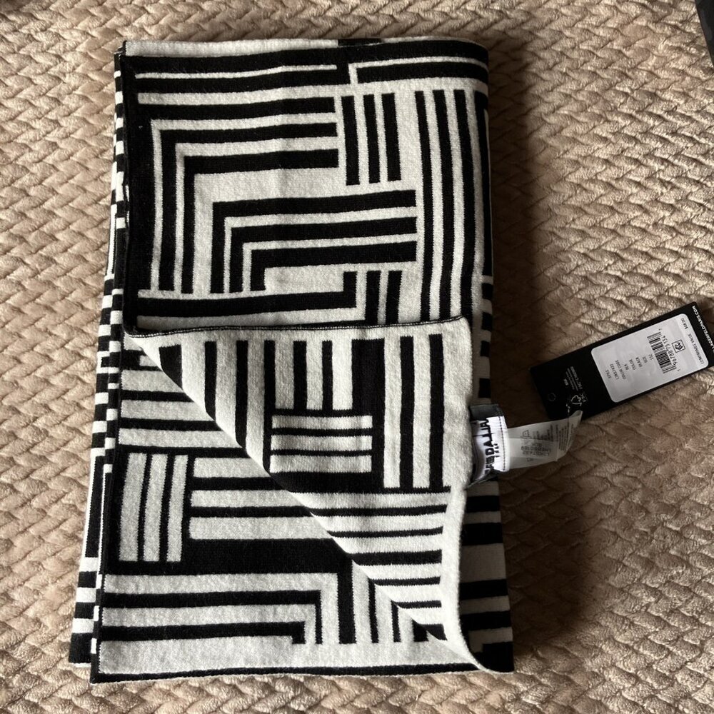 NWT Karl Lagerfeld Art Deco Scarf, Size 72" x 14" - Black/White, Tags $68. - Picture 4 of 5